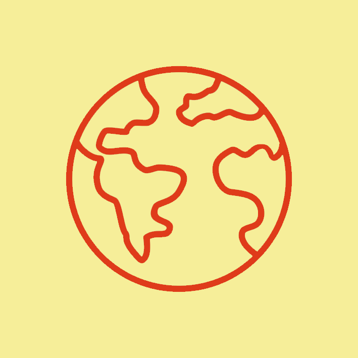 Red outline of a globe on a yellow background