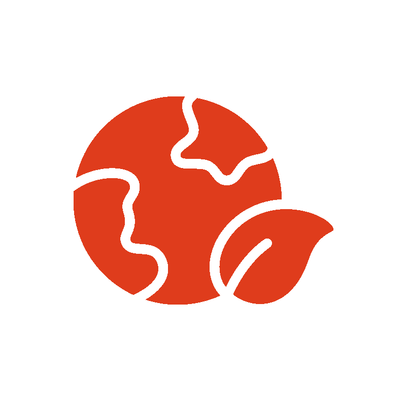 Red globe with leaf icon 